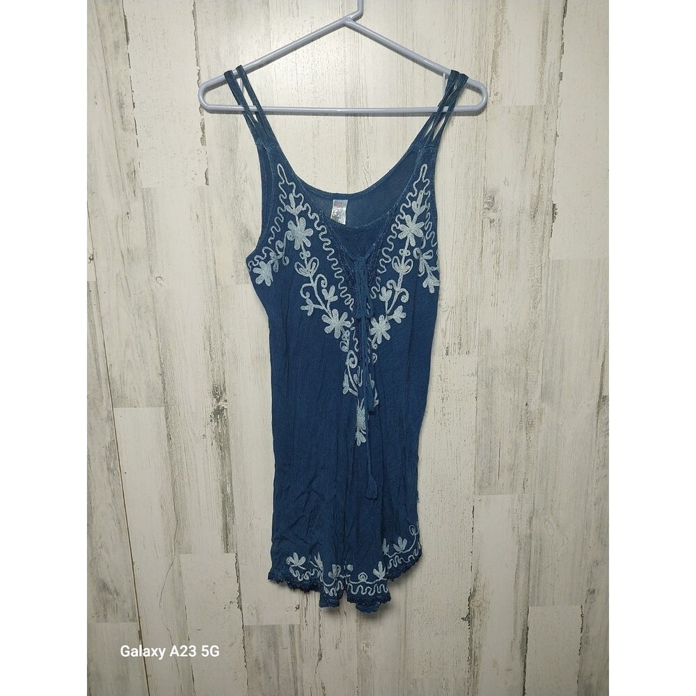 India Boutique Boho Dress Womens One Size Blue Embroidered Fairy Hippie Festival